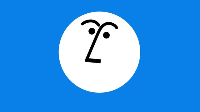Video Reference: graphic, icon, abstract, face, face drawing, minimalist, blue background, white circle, black lines, symbol, illustration