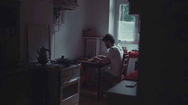 Video Reference: Table, Window, Desk, Building, Chair, Writing desk, Drawer, Office equipment, Darkness, Curtain