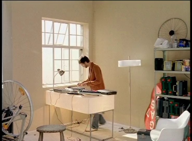 Video Reference: Furniture, Table, Window, Building, Shelf, Interior design, Floor, Flooring, Bicycle wheel, Shelving