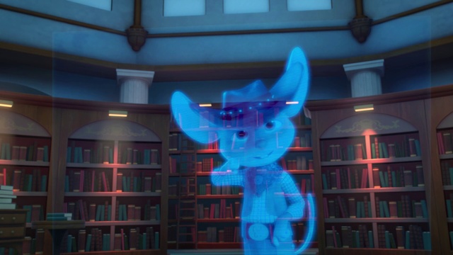 Video Reference: Blue, Bookcase, Purple, Shelf, Building, Art, Electric blue, Event, Party supply, Shelving