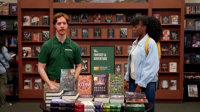 Video Reference: Shelf, Product, Bookcase, Shelving, Publication, Table, Retail, Customer, Service, T-shirt