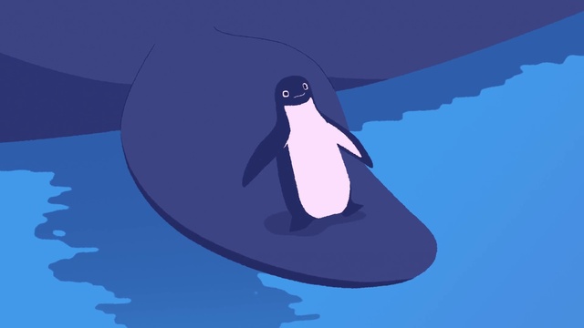 Video Reference: Bird, Vertebrate, Azure, Cartoon, Beak, Font, Penguin, Electric blue, Art, Terrestrial animal