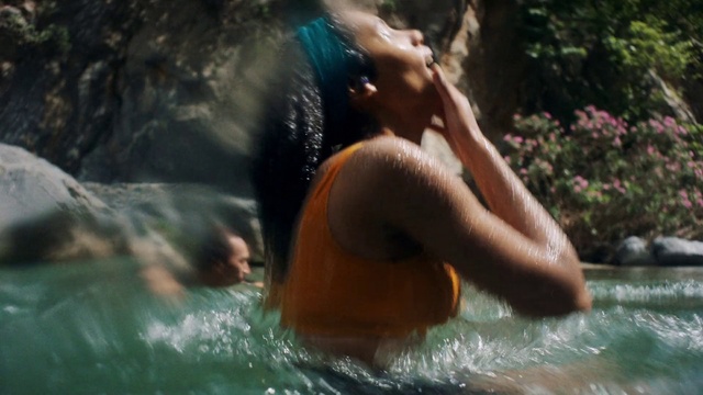 Video Reference: Water, Plant, Vertebrate, Human body, Happy, Mammal, People in nature, Body of water, Sunlight, Bathing