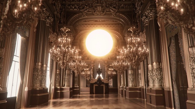 Video Reference: Temple, Interior design, Sunlight, Tree, City, Symmetry, Plant, Ceiling, Chandelier, Tints and shades