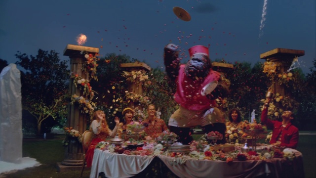 Video Reference: Sky, Table, Plant, Window, Tableware, Christmas ornament, Toy, Street light, Tree, Christmas decoration