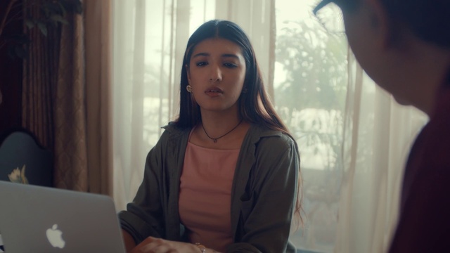 Video Reference: Computer, Personal computer, Interaction, Laptop, Adaptation, Fun, Black hair, Happy, Curtain, Youth