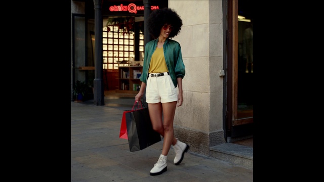 Video Reference: Shoulder, Shorts, Neck, Sleeve, Waist, Knee, Luggage and bags, Flash photography, Thigh, Street fashion