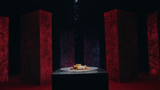 Video Reference: Food, Table, Purple, Entertainment, Tableware, Plate, Wood, Event, Cuisine, Darkness