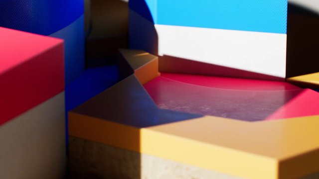 Video Reference: abstract, geometric, 3d, blocks, colorful, shapes, shadows, reflections, modern, minimal, pattern, surface, design, background, close-up