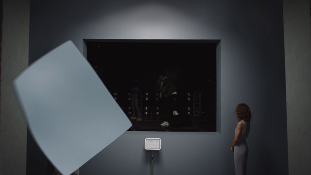 Video Reference: Automotive design, Interior design, Grey, Rectangle, Art, Flash photography, Event, Display device, Electronic device, Space