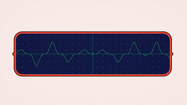 Video Reference: abstract, waveform, graph, line, oscillation, chart, digital, neon, blue, red border, minimal, illustration, pattern, ui, technical, background