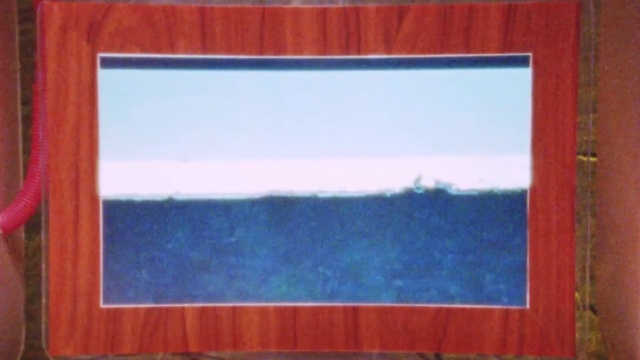 Video Reference: Picture frame, Sky, Ecoregion, Azure, Rectangle, Body of water, Paint, Art, Red, Wood