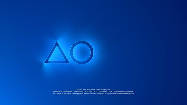 Video Reference: blue background, abstract, geometric shapes, triangle, circle, glowing, playstation, logo, minimal, digital, splash screen, console, gaming, text, gradient, branding