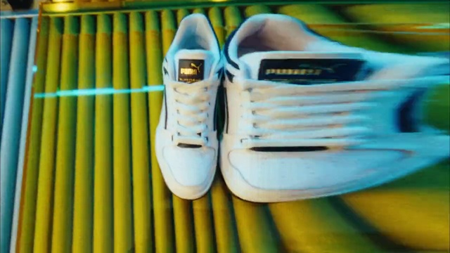 Video Reference: Footwear, Shoe, Walking shoe, Yellow, Line, Font, Sportswear, Wood, Electric blue, Athletic shoe