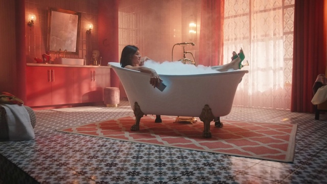 Video Reference: Bathtub, Property, Plumbing fixture, Mirror, Tap, Interior design, Lighting, Flooring, House, Wood