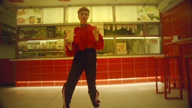 Video Reference: red, room, girl, fun, choreography, Person