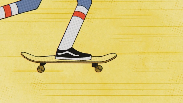 Video Reference: yellow, line, skateboarding equipment and supplies, wing, illustration, font, sports equipment, shoe, angle
