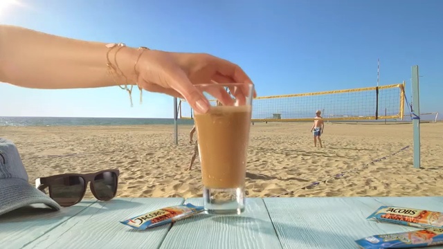 Video Reference: Drink, Vacation, Summer, Frappé coffee, Sand, Volleyball, Beach, Juice, Milkshake, Iced coffee
