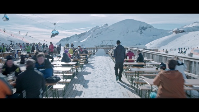 Video Reference: mountain, snow, mountains, winter, ice, slope, landscape, alp, sky, ski, bobsled, cold, sled, conveyance, travel, peak, Person