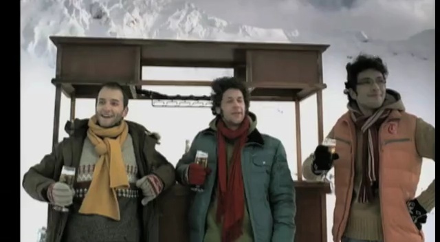 Video Reference: man, men, snow, winter, beer, scarf, mountain , Person