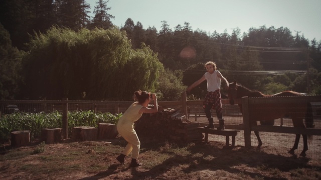 Video Reference: tree, girl, plant, sunlight, fun, farm, soil, grass, evening, landscape