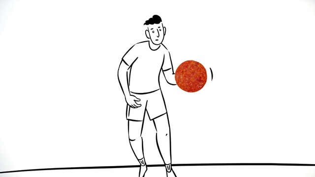 Video Reference: Basketball player, Standing, Basketball, Basketball moves, Arm, Ball, Cartoon, Basketball, Throwing a ball, Playing sports