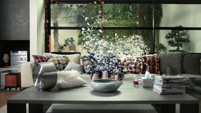Video Reference: Living room, Interior design, Couch, Room, Furniture, Table, Coffee table, Houseplant, Window, Flowerpot