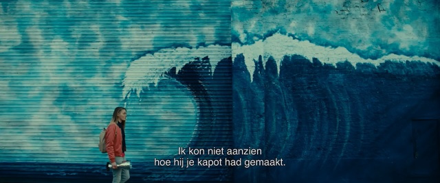 Video Reference: Blue, Text, Water, Sky, Illustration, Visual arts, World, Painting, Adaptation, Art, Outdoor, Man, Woman, Front, Standing, Young, Riding, Body, Large, Walking, Board, Holding, Surfing, Ocean, White, Screenshot, Poster