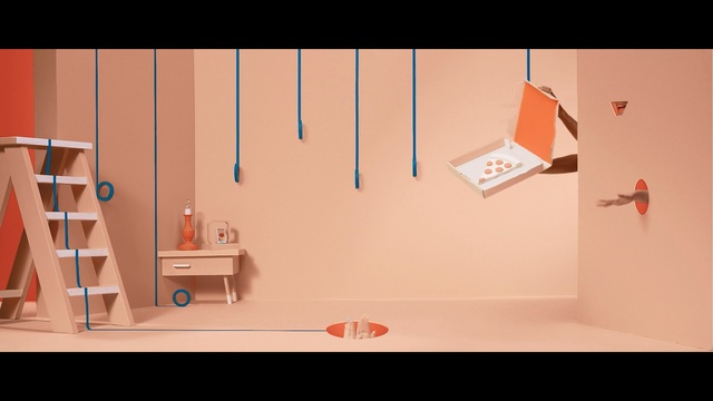 Video Reference: red, furniture, room, shelf, wall, shelving, table, interior design, floor, wood