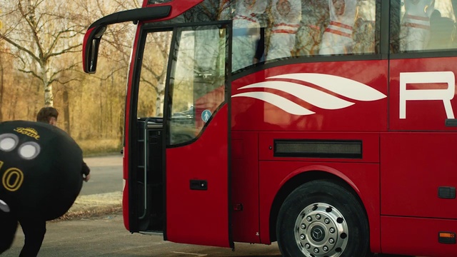Video Reference: Land vehicle, Motor vehicle, Red, Transport, Vehicle, Bus, Mode of transport, Car, Tour bus service, Vehicle door