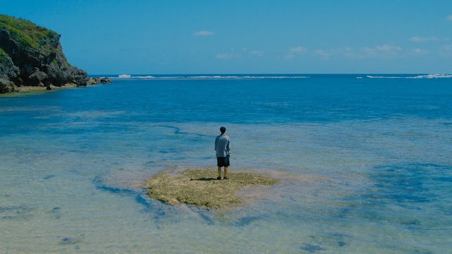 Video Reference: sea, beach, body of water, coastal and oceanic landforms, water, ocean, coast, shore, sky, promontory, Person