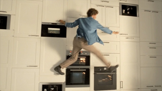 Video Reference: furniture, floor, flooring, product, joint, window, Person