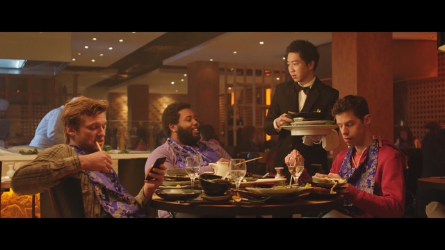 Video Reference: Conversation, Restaurant, Fun, Meal, Human, Interaction, Event, Sitting, Supper, Dinner, Person