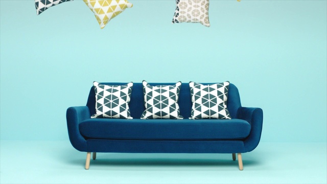 Video Reference: Couch, Blue, Furniture, Turquoise, Sofa bed, Aqua, Room, Living room, studio couch, Interior design