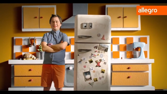 Video Reference: Room, Kitchen, Orange, Furniture, Refrigerator, Cabinetry, Kitchen appliance, Drawer, Cook, Home appliance, Person