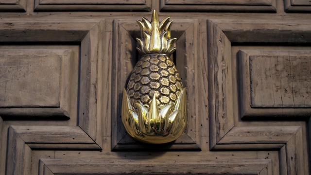 Video Reference: Pineapple, Door knocker, Fruit, Brass, Metal, Plant, Wood, Door, Bromeliaceae, Ananas