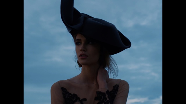 Video Reference: beauty, headgear, girl, model, black hair, hat, sky, photo shoot, long hair, Person