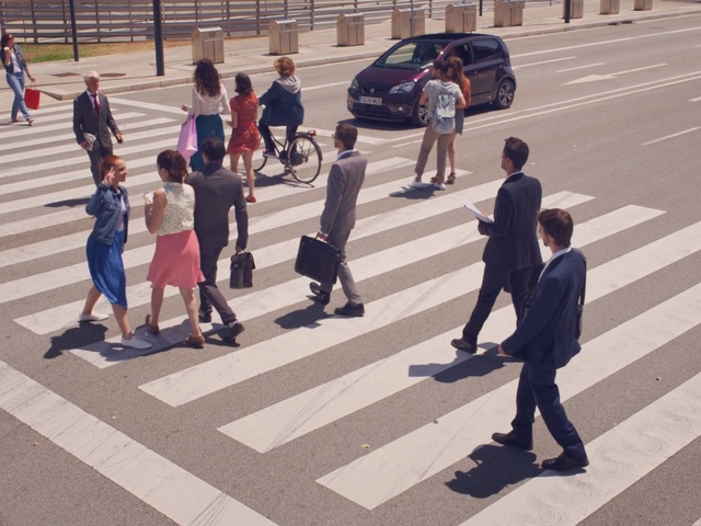 Video Reference: Pedestrian crossing, Zebra crossing, Pedestrian, Road, Street, Snapshot, Infrastructure, Games, Public space, Intersection, Person