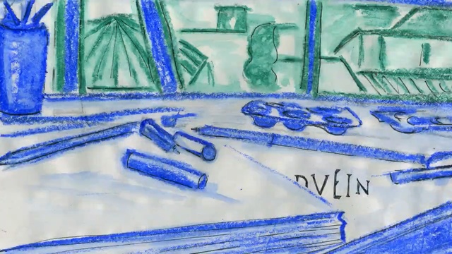 Video Reference: blue, textile, material, font, organism, drawing, art, product, Person