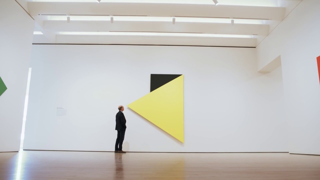 Video Reference: Yellow, Line, Standing, Tourist attraction, Modern art, Art, Design, Architecture, Art gallery, Museum