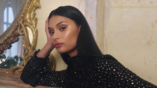 Video Reference: Hair, Black, Lip, Beauty, Black hair, Design, Pattern, Photography, Neck, Long hair