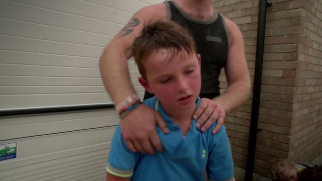 Video Reference: hair, day, shoulder, boy, muscle, hairstyle, chin, male, arm, joint, Person