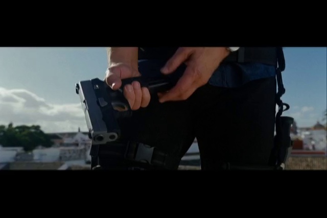 Video Reference: Photograph, Black, Sky, Photography, Arm, Roof, Handgun holster, Leg, Hand, Jeans