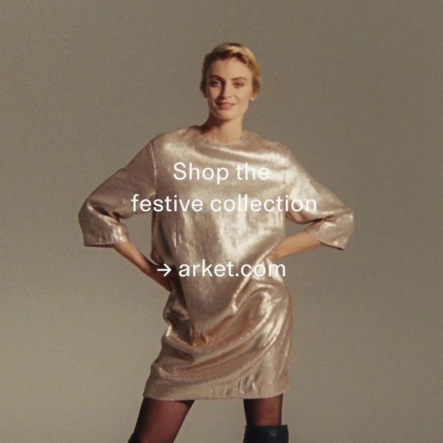 Video Reference: Clothing, Sleeve, Shoulder, Dress, Joint, Neck, Fashion model, Silk, Beige, Fashion design