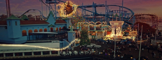 Video Reference: Amusement ride, Amusement park, Recreation, Tourist attraction, Sky, Park, Nonbuilding structure, City, Metropolis, Roller coaster