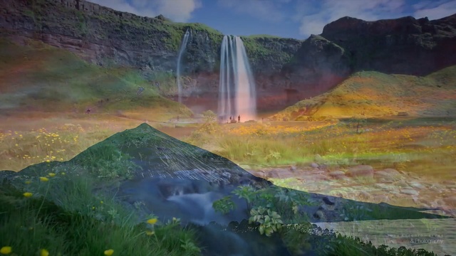 Video Reference: nature, waterfall, nature reserve, highland, wilderness, mount scenery, water resources, rainbow, sky, watercourse