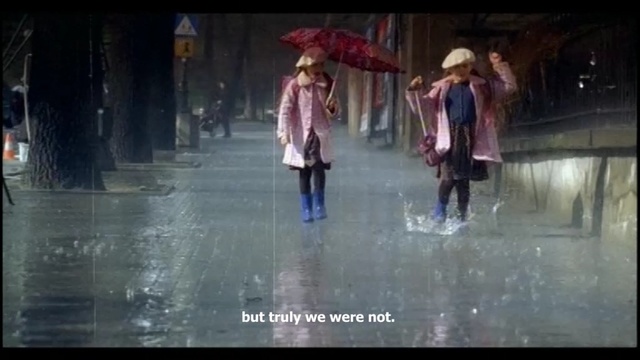Video Reference: Rain, Umbrella, Snapshot, Fun, Water, Fashion, Precipitation, Pedestrian, Fashion accessory, Leisure, Person