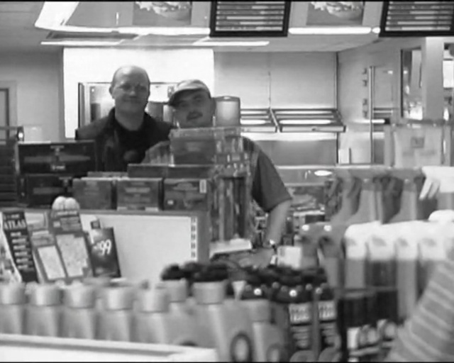 Video Reference: restaurant, building, counter, structure, Person