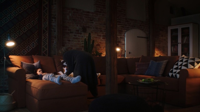 Video Reference: Couch, Room, Light, Lighting, Living room, Furniture, Night, House, Sitting, Home