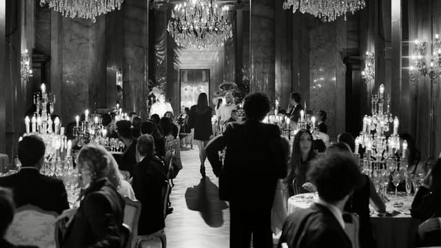 Video Reference: Photograph, Monochrome, Black-and-white, Monochrome photography, Crowd, Event, Ceremony, Photography, Ballroom, Style, Person